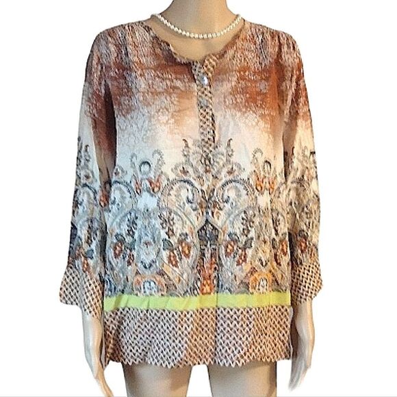 Ivy Jane Women's Size Medium Multicolor Abstract Print Flowy Rayon Blouse Top - Picture 1 of 9